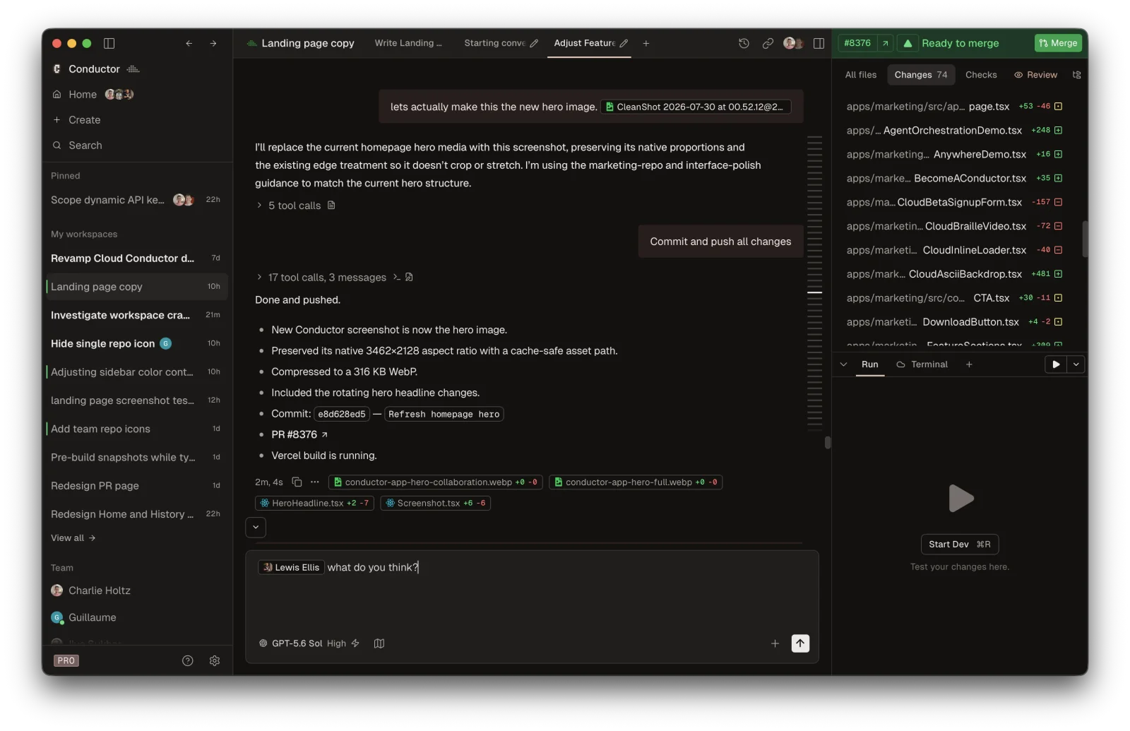 Conductor Mac app with collaborative agent chats and a changes panel
