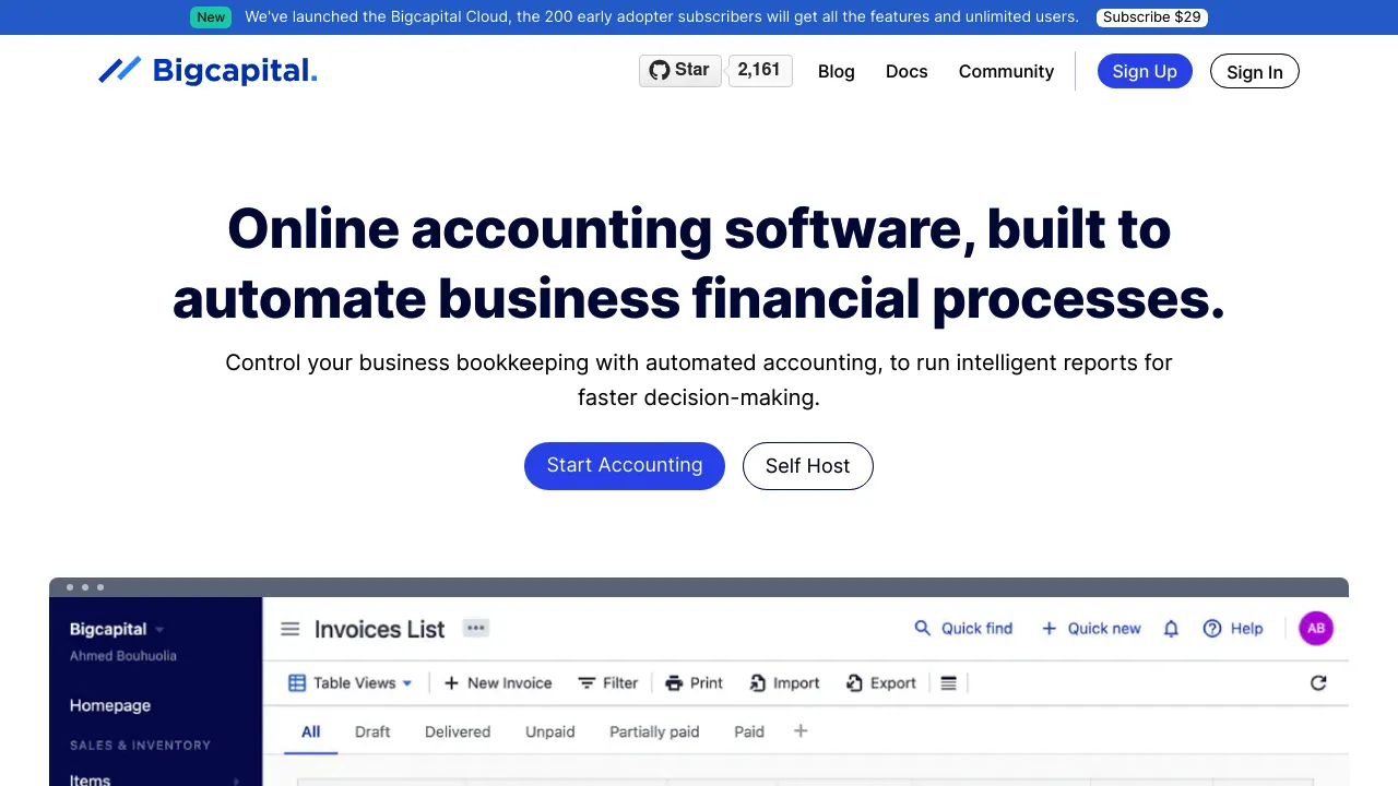 Screenshot of Bigcapital