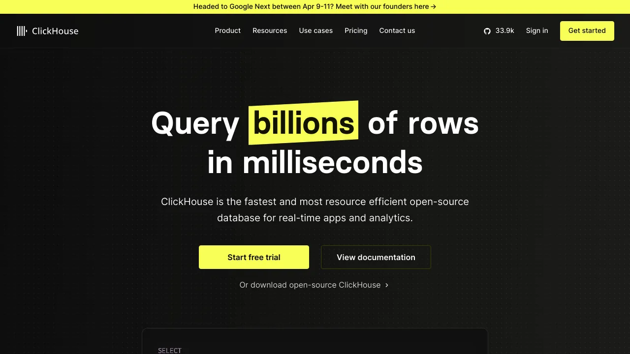 Screenshot of ClickHouse