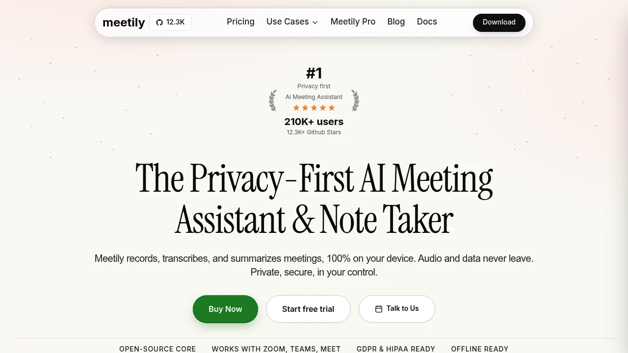 Screenshot of Meetily