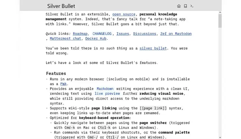 Silverbullet screenshot 1