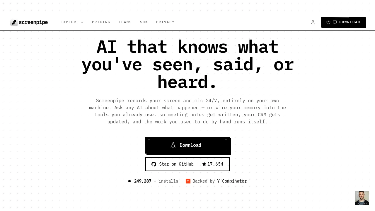 Screenshot of screenpipe